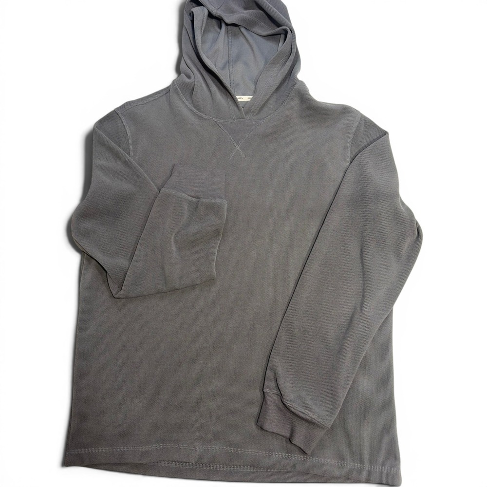 Eddie Bauer Lounge Mens Large Gray Waffle Knit Pullover Hoodie EM35HD010C